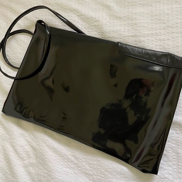 XL Vintage black patent clutch/shoulder bag - Picture 3 of 5
